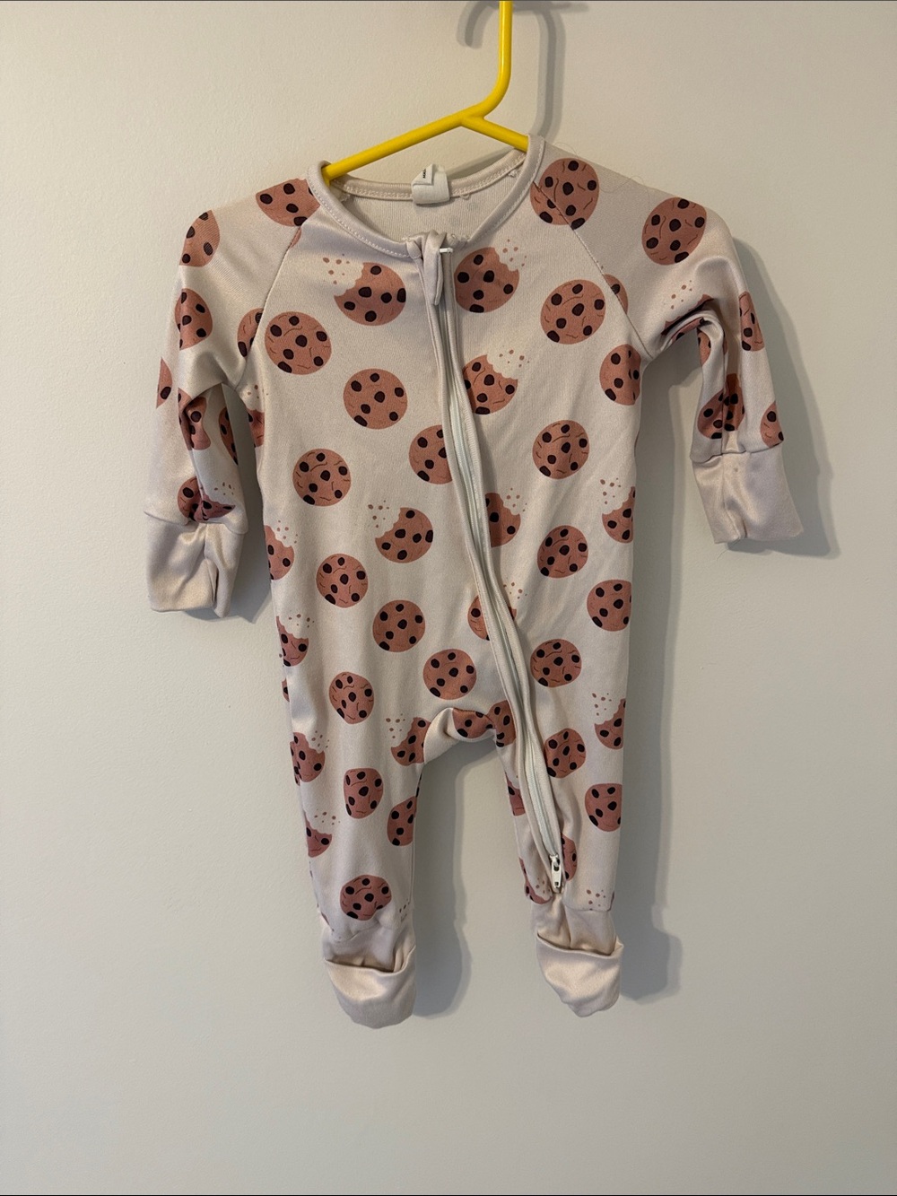 Soft Bamboo Feel Baby Footed One-Piece Zipper Romper in Cream with Cookie Print